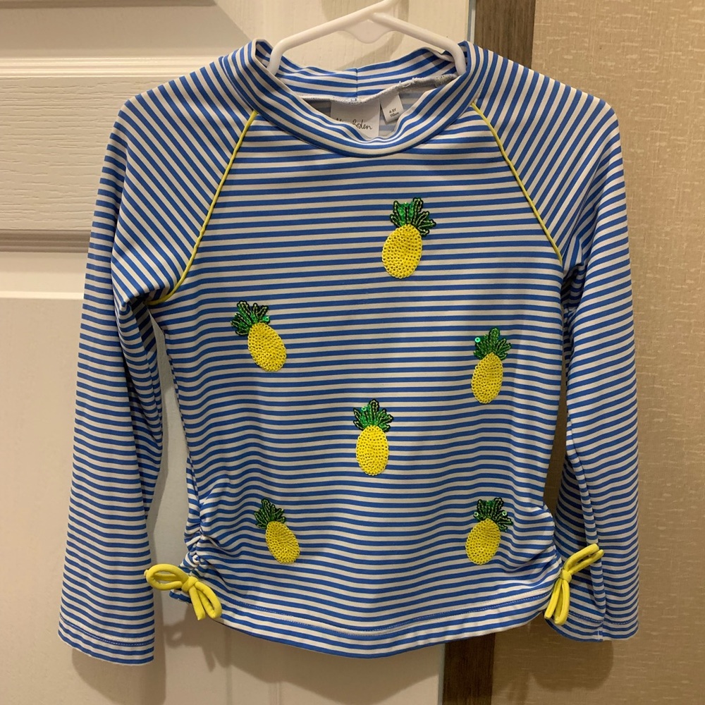 *SOLD* Mini Boden Girl’s Sequin Pineapple Rashguard Striped Top 4-5Y